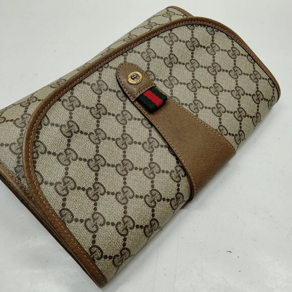 Authentic Gucci Vintage Clutch Bag Sherry Line Brown PVC mn294-120625 - Picture 5 of 16